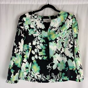 Le Suit Women's Floral Print Top - Black and Green Size: 8